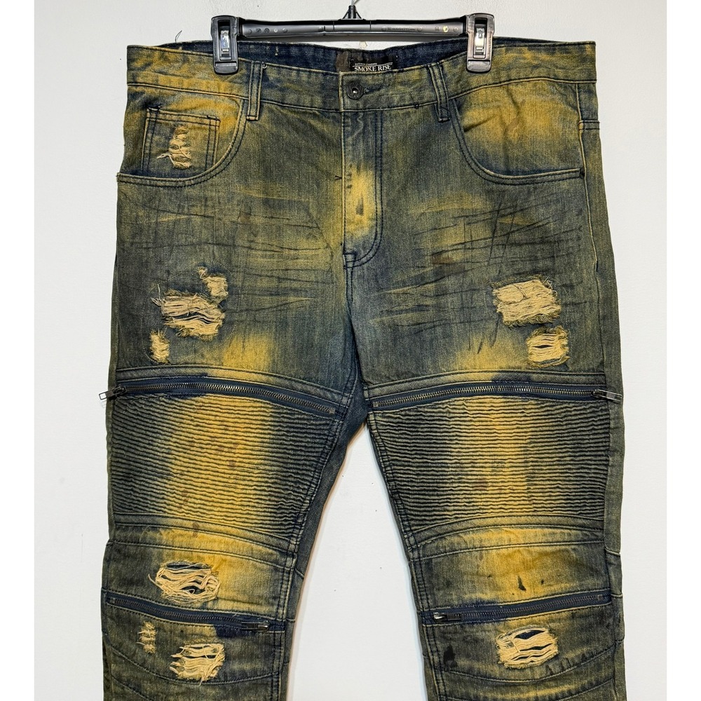 Smoke Rise Cyberpunk Biker Jeans Mens Size 40 Grungecore Moto Streetwear Edgy - Picture 4 of 7